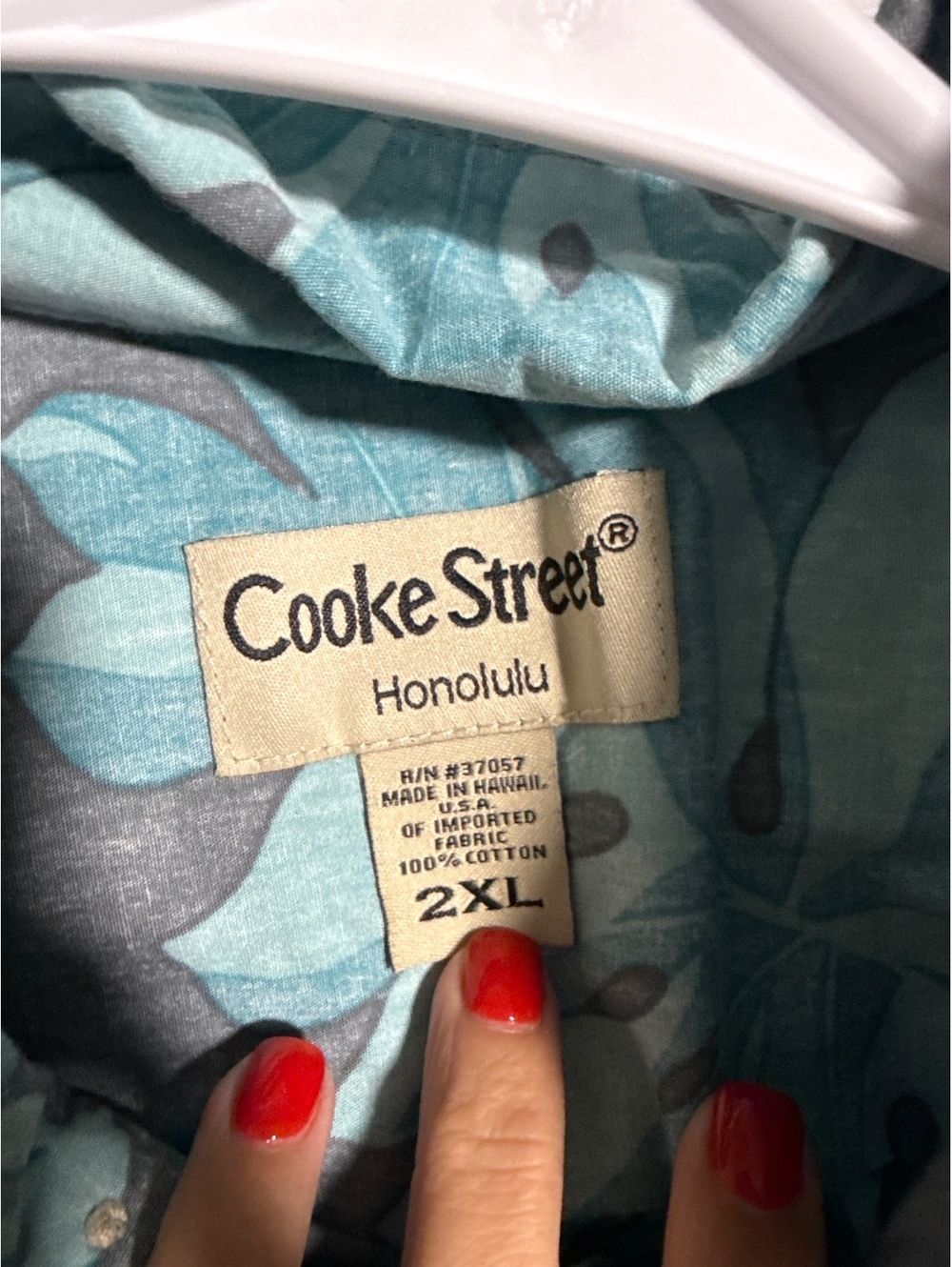 Cooke Street Honolulu Men's 2XL Hawaiian Shirt Gray with Blue Leaf Print - Picture 2 of 3